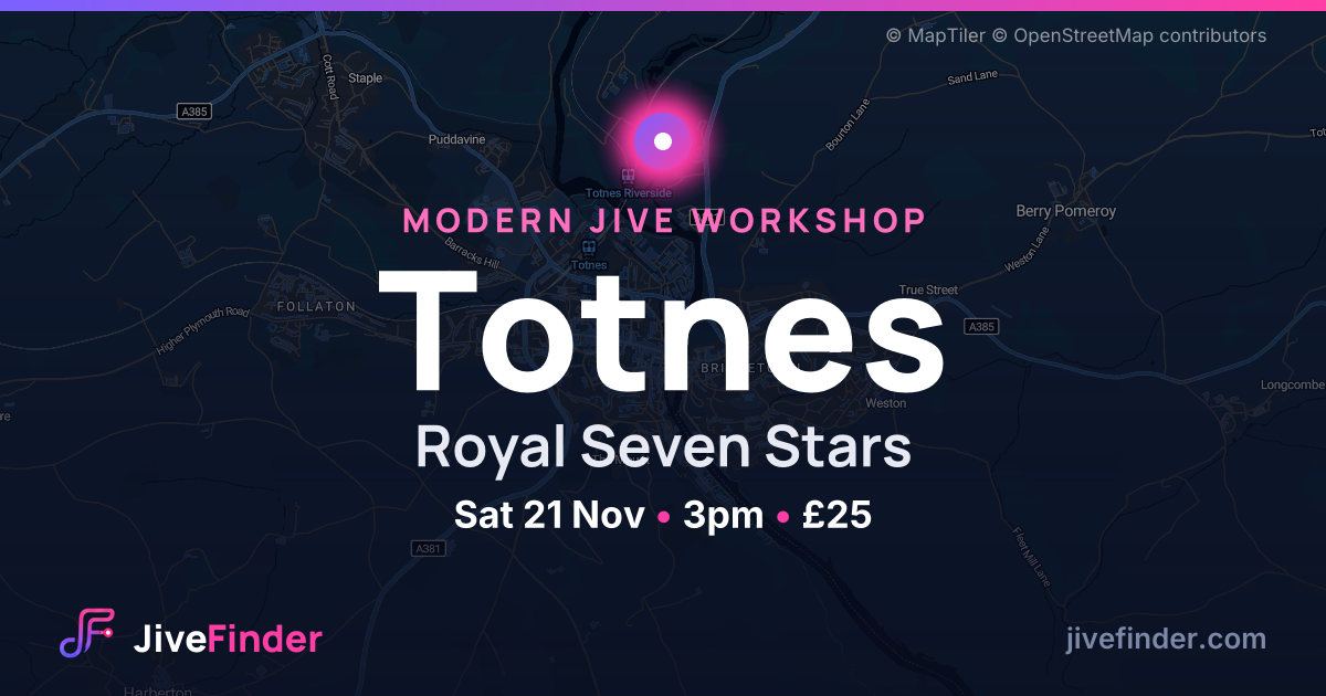 Modern Jive workshop at Royal Seven Stars, Totnes — Sat 21 Nov, 3pm, £25