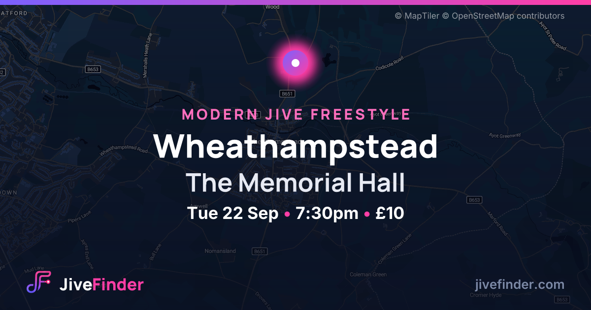 Modern Jive freestyle at The Memorial Hall, Wheathampstead — Tue 22 Sep, 7:30pm, £10