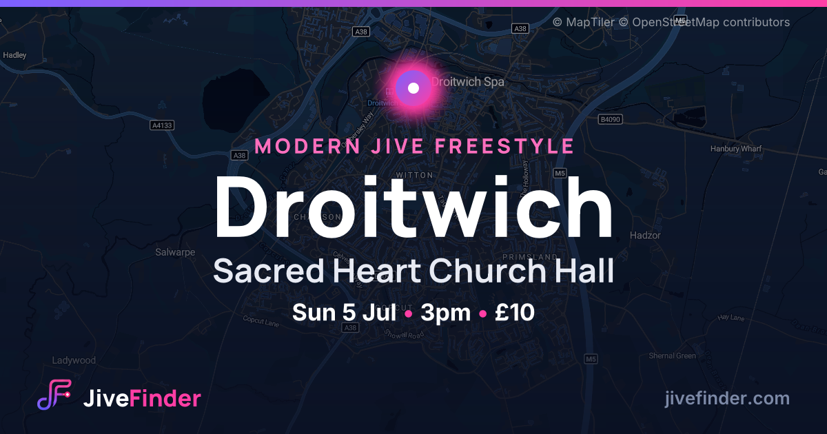 Modern Jive freestyle at Sacred Heart Church Hall, Droitwich — Sun 5 Jul, 3pm, £10