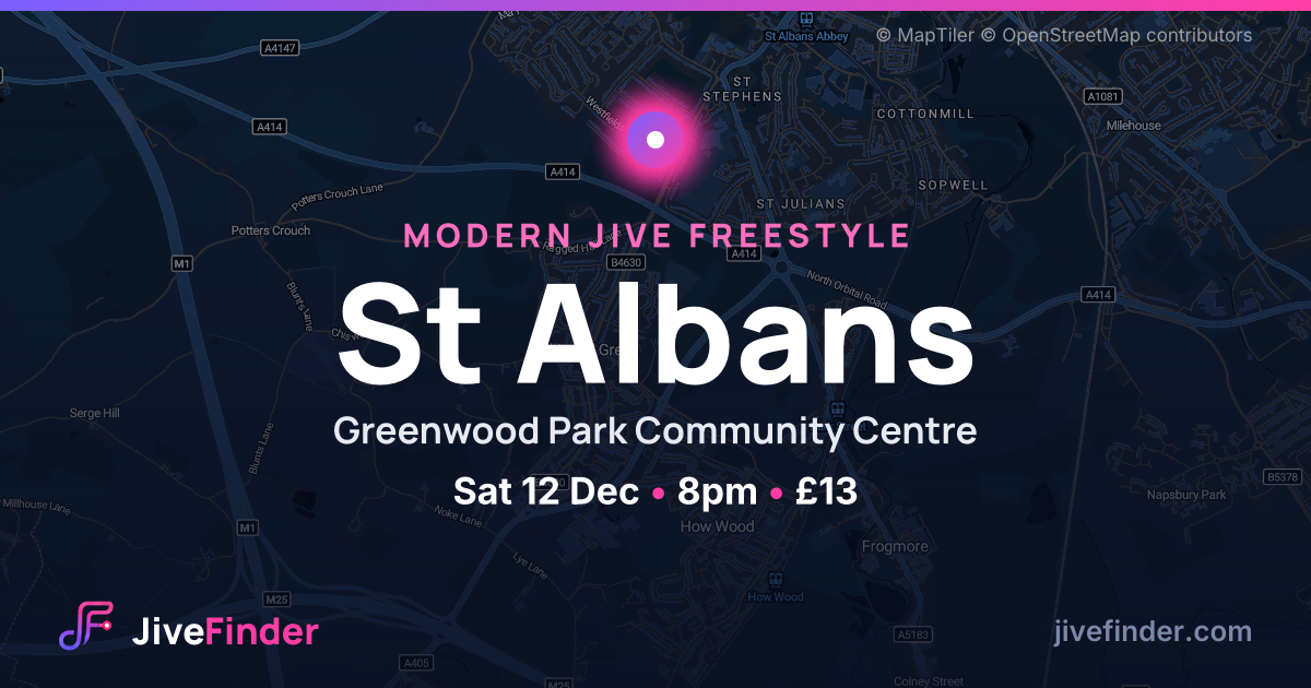 Modern Jive freestyle at Greenwood Park Community Centre, St Albans — Sat 12 Dec, 8pm, £13