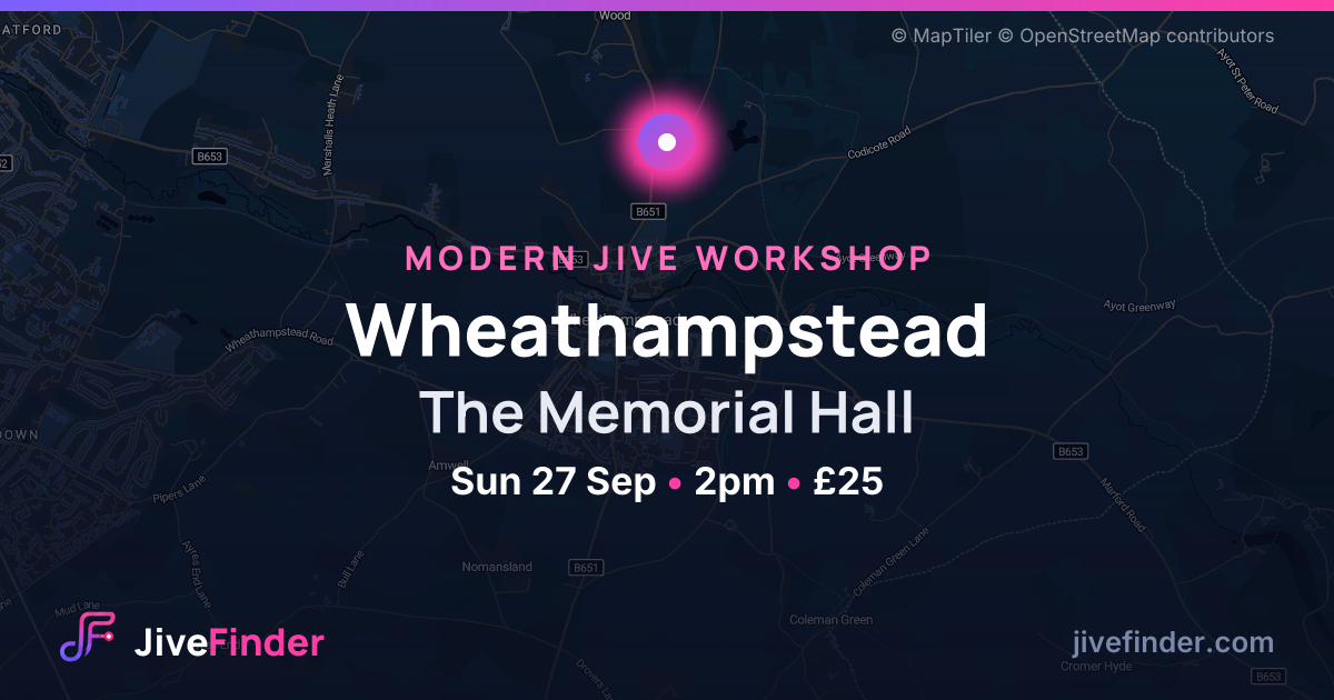 Modern Jive workshop at The Memorial Hall, Wheathampstead — Sun 27 Sep, 2pm, £25