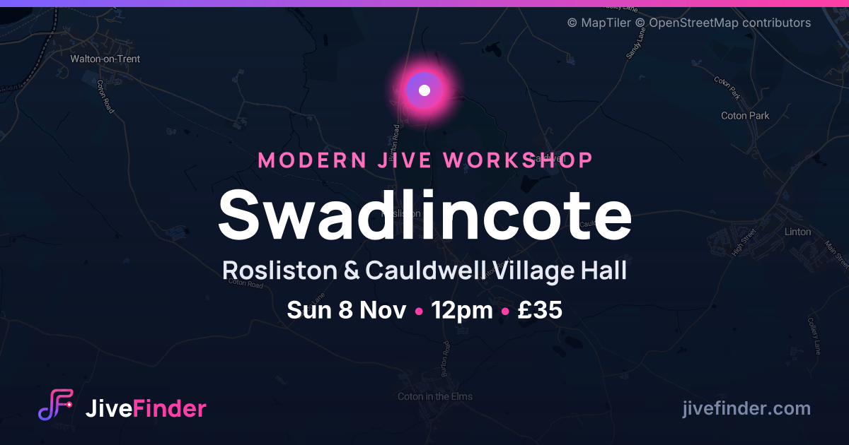 Modern Jive workshop at Rosliston & Cauldwell Village Hall, Swadlincote — Sun 8 Nov, 12pm, £35