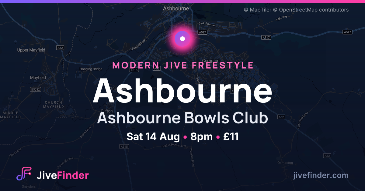 Modern Jive freestyle at Ashbourne Bowls Club, Ashbourne — Sat 14 Aug, 8pm, £11